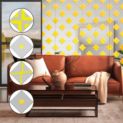 1 件亚克力双色马赛克网格自粘式可拆卸墙镜，尺寸为 11.8 x 11.8 英寸（方形），采用自粘式可拆卸亚克力材质，适用于浴室、厨房、客厅、卧室、玄关和办公室装饰。双色马赛克网格纹理家居装饰、房间装饰和墙面装饰，适合极简主义现代风格爱好者、租房者、DIY 装修和办公室布置等场景。