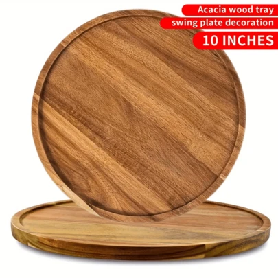 1pc High Quality Round Wooden Tray, Versatile For Home, Kitchen, Dining Room, Outdoor, Cabinets, Dining Tables, Coffee Tables, Cutting Boards, Cheese Boards. Ideal For Halloween, Christmas, Thanksgiving, Kitchen Utensils And Outdoor Grilling Tools. Wooden Tray.