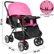 Joykoo Carriola para Bebé Manubrio Reversible Asiento Reclinable Frenos y Cinturón de Segurida Soporta hasta 15 kg - Rosa - Ver 4