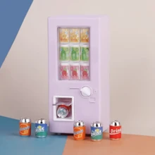 7pcs Mini Beverage Machine Set, Includes 1 Beverage Dispenser And 6 Canned Realistic Mini Beverages With Pull Rings, Suitable For Dollhouse Supermarket Small Models, Creative Scene Photography Props, Ideal Collector's Gift, Kitchen Accessories, Dollhouse Decor, Cute And Durable Ornament, Applicable For Room Decor, Micro-Landscape Decor, Dollhouse Accessories, Desktop Decoration