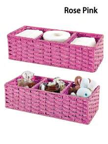 1个手工编织收纳篮，柳条整理篮，马桶篮 - 三格水葫芦柳条篮，适用于家居、卧室、浴室和客厅收纳，可用作礼品篮、装饰品收纳、返校用品收纳、卧室装饰收纳篮、装饰收纳篮、服装收纳、情人节派对装饰收纳篮