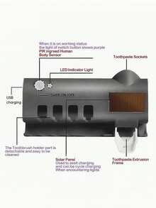 1Pc Smart Toothbrush Sterilizer, Hole-Free Wall-Mounted Toothbrush Holder, USB Charging Multi-Functional Automatic Toothpaste Squeezer, Bathroom Set Can Hold 4 Toothbrushes And One Toothpaste, Suitable For Bathrooms, Dormitories, And Home Decoration Home Bathroom Decor Back To School
