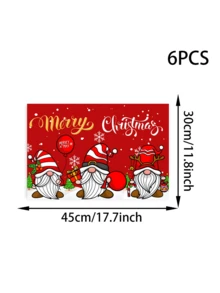 4 piezas/6 piezas/1200 piezas Mantel individual de 30x45cm de poliéster con tema navideño, imagen linda de gnomo navideño con copos de nieve, elementos de regalo, texto "Feliz Navidad", adecuado para mesas navideñas, fiestas y decoración del hogar - Multicolor - Ver 7