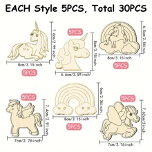 12PCS/18PCS/30PCS Wooden Unicorn Crafts: Festive Party Decorations, Artistic Room Accents, DIY Painting Projects, Wooden Handicrafts, Perfect Birthday Gifts - Apricot - View 9