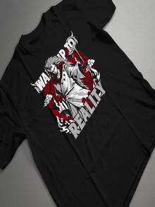 Camiseta Masculina Plus Size 100% Algodão Tecido Premium Estampa Uchiha Madara Rikudou Anime Narut - Preto - Visão 1