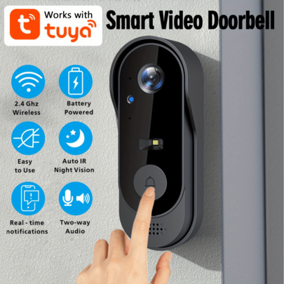 Intelligente kabellose Türklingel, Video-Türsprechanlage, HD-Video-Türklingel mit 2,4G WLAN Sicherheitskamera, geeignet für Heimsicherheit, mit Nachtsicht, Stimmverzerrer, Foto-/Videoaufnahme, Zwei-Wege-Audio, Klingel (ohne WLAN), wiederaufladbar, App-Steuerung