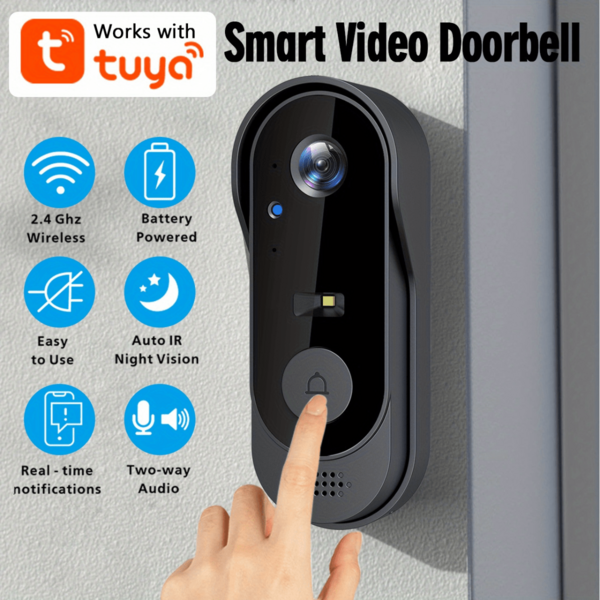 Smart Wireless Doorbell, Video Doorbell Camera, HD Video Doorbell With 2.4G WiFi Security Camera, Suitable For Home Security, Features Night Vision, Voice Changer, Photo/Video Capture, Two-Way Audio, Chime (No WiFi), Rechargeable, APP Control