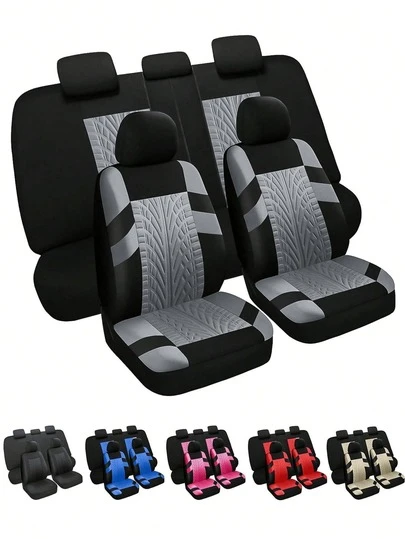 9Pcs Car Seat Cover Set For All Seasons - Diagonal Embossed Non-Slip Textured Polyester Cloth For Front And Back Seats - Easy To Install And Clean - Suitable For A Variety Of Car Models, Including Sedan, SUV, Etc. - Provides Comprehensive Protection For Your Car Interior - Comfortable Ride In All Seasons