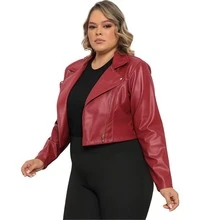 Women's Plus Size Jacket In Leather/Synthetic Leather - Burgundy - View 3