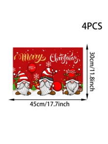 4 piezas/6 piezas/1200 piezas Mantel individual de 30x45cm de poliéster con tema navideño, imagen linda de gnomo navideño con copos de nieve, elementos de regalo, texto "Feliz Navidad", adecuado para mesas navideñas, fiestas y decoración del hogar - Multicolor - Ver 6