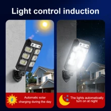 Đèn năng lượng mặt trời siêu sáng 40000LM có cảm biến con người Đèn đường ngoài trời IP6 Đèn năng lượng mặt trời sân vườn Đèn tường LED mạnh mẽ - màu đen - Xem 6