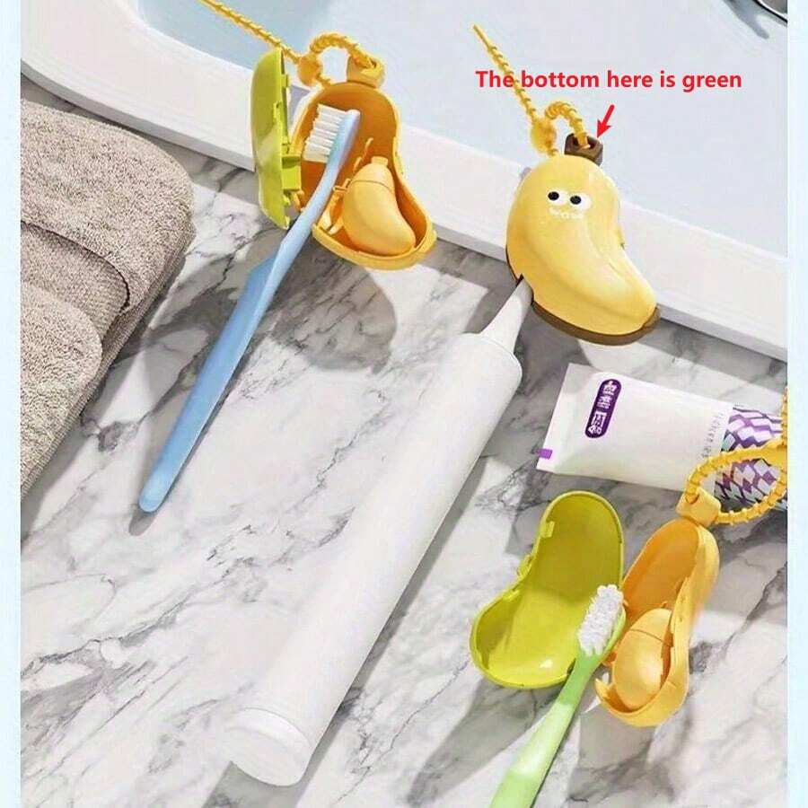 1/2 piezas - Caja para cepillo de dientes con forma de plátano - Funda reutilizable para cepillo de dientes con clip - Caja de almacenamiento de cepillo de dientes de plástico duradero - Funda protectora portátil y linda para cepillo de dientes, adecuada para viajes de negocios y uso doméstico - Adecuada para todos los cabezales de cepillo de dientes estándar - Funda protectora para cepillo de dientes en pareja (el fondo amarillo es verde, el fondo verde es amarillo)