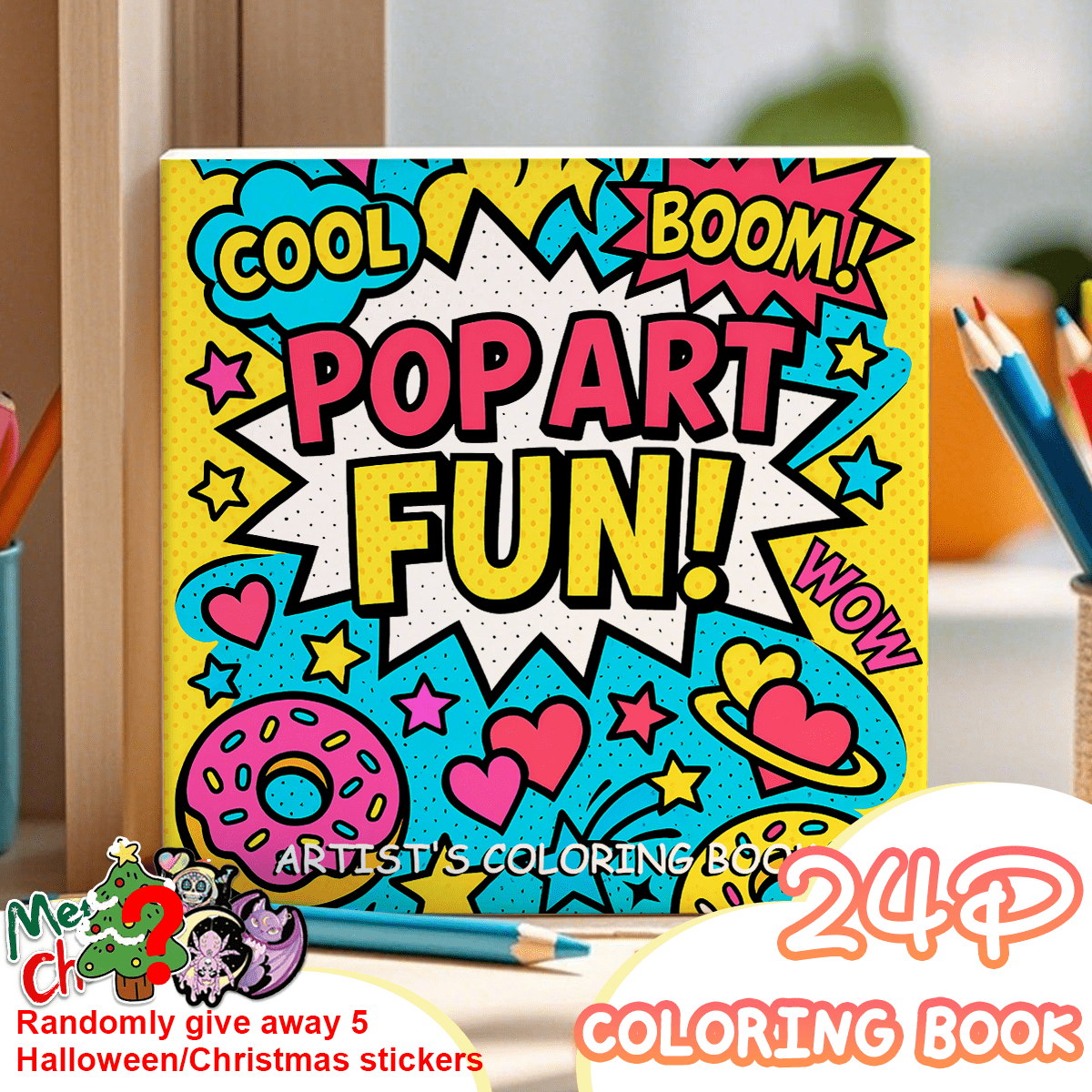 GDTME 1 Künstler Malbuch: 24 Seiten (Perlmutt-Umschlag) - Aufgerüstetes dickeres 120g Papier (enthält 5 zufällige Aufkleber), 20 x 20 cm, ein stressabbauendes und farbabstimmendes Übungszeichenbuch, perfektes Geschenk für Familie und Freunde zu Weihnachten, Halloween, Thanksgiving und Neujahr