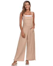 GS SNOWING Womens Wide Leg Overalls Loose Beach Vacation Outfits Jumpsuits 2025 Causal Sleeveless Rompers With Pockets - 卡其色 - 查看 2