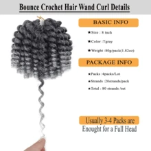1/3/4/5 Gói Tóc xoăn móc 8 inch 80 chân Tóc móc Jamaican Bounce Tóc móc Jamaican Crochet Tóc tết móc màu Tóc xoắn móc, TGrey - Màu xám ombre - Xem 2