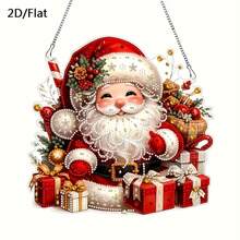 DIY 5D Christmas Diamond Painting Kit - Festive Santa With Gifts Scene, Acrylic Mosaic Art Craft, Unique Shaped Rhinestone Embroidery For Home & Bedroom Decor, Perfect Holiday Gift