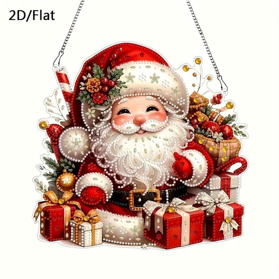 DIY 5D Christmas Diamond Painting Kit - Festive Santa With Gifts Scene, Acrylic Mosaic Art Craft, Unique Shaped Rhinestone Embroidery For Home & Bedroom Decor, Perfect Holiday Gift