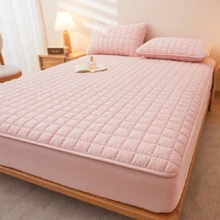 2件装防水防污防油绗缝无拉链枕套，不起球，信封式枕套，无拉链，柔软透气，防水，无异味，无噪音 - 曲線格-淺粉 - 查看 4