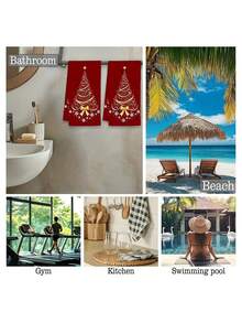 1/2Pcs Festive Christmas Kitchen Towels, 15.7x23.6in - Red With Golden Snowflake & Pine Tree Design, Soft Polyester Dish Towels For Cooking, Baking, And Holiday Decor, Perfect For Kitchen Or Bathroom Use, Hand Wash Only, Christmas Kitchen Decor