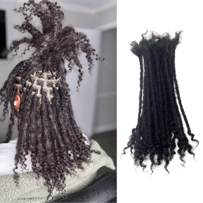 HJ WEAVE BEAUTY Extensions de dreadlocks en cheveux humains bouclés, 20,3 à 35,6 cm d'épaisseur, 0,6 cm, 10 mèches, afro, crépues et bouclées, entièrement faites à la main, au crochet, avec tresses sans nœuds, pour hommes et femmes, pouvant être teintes