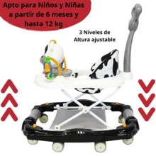 Joykoo Andadera para Bebé Mecedora Vaca con Sonido Bastón Toldo Altura Ajustable Ruedas de Goma Apta desde 6 meses - Negro - Ver 5