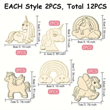 12PCS/18PCS/30PCS Wooden Unicorn Crafts: Festive Party Decorations, Artistic Room Accents, DIY Painting Projects, Wooden Handicrafts, Perfect Birthday Gifts - Apricot - View 7
