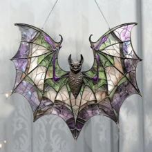 Contemporary Acrylic Bat Suncatcher,2D Process 8x7.3in - StainGlass Style Hanging Ornament For Window, Versatile Halloween Decor, Home Wall Art, Housewarming Gift, Wreath Centerpiece Accessory - Waterproof, Solvent Resistant, Featherless Home Decor Room Decor