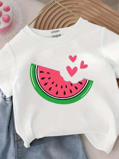Camiseta Infantil Estampada Melancia com coração Blusinha Menina 100% algodão