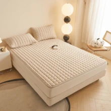 2件装防水防污防油绗缝无拉链枕套，不起球，信封式枕套，无拉链，柔软透气，防水，无异味，无噪音 - 曲線格-卡其 - 查看 7