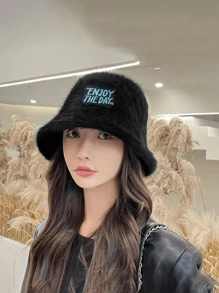 1 件女士蓬松渔夫帽，百搭休闲渔夫帽，简约设计，适合日常穿着冬季服装秋季 - 黑色 - 查看 4