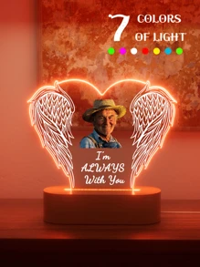 1件装，父母相框纪念夜灯，纪念牌匾夜灯，“上帝将你拥入怀中”，独特的悼念礼物，献给您失去的父母、亲人、朋友，定制灯饰，缅怀挚爱之人 - 橢木天使之翼01 - 查看 7