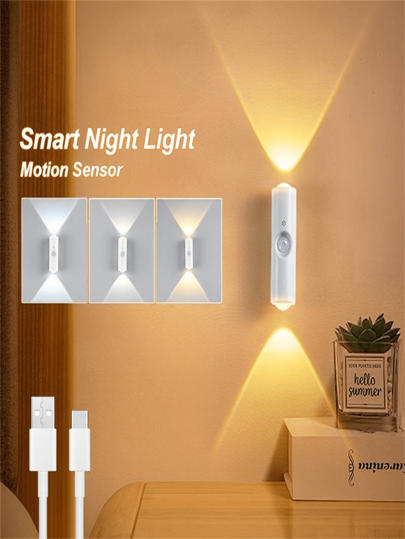 1pc/ Dual Verlichting Head LED Motion Sensor Wand Light, Night Human Detection Dimmable s, Living Room, Bedroom, Hallway Moderne Wit (400mAh)(Button Colours: Distributed At om) view 3