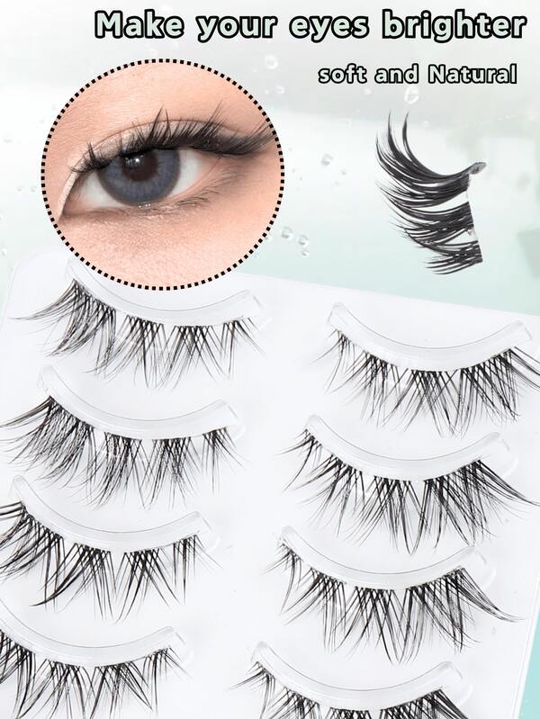 5 Pairs Versatile Fox Eye Oblique Wispy False Eyelashes, 7-13mm Natural Length With Slightly Curled Ends, Transparent Soft Stem Comfortable And Non-Irritating, Invisible And Natural Looking. Suitable For All Eye Shapes, Reusable, Perfect For Early Classes, Commuting, Daily Makeup, Dates, Weddings, Holidays. Convenient For Makeup Touch-Ups At Home Or When Traveling. Great Gift For Valentine's Day, Mother's Day, Halloween, Thanksgiving, Christmas, Birthdays.