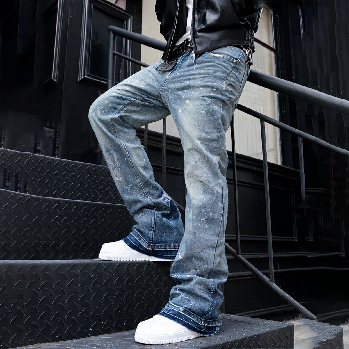 Jeans de mezclilla elásticos de corte ajustado, jeans casuales de algodón desgastado, pantalones de mezclilla lavada con bolsillos en ángulo para h