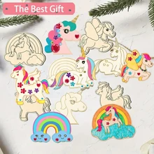 12PCS/18PCS/30PCS Wooden Unicorn Crafts: Festive Party Decorations, Artistic Room Accents, DIY Painting Projects, Wooden Handicrafts, Perfect Birthday Gifts - Apricot - View 4