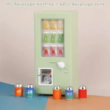 7pcs Mini Beverage Machine Set, Includes 1 Beverage Dispenser And 6 Canned Realistic Mini Beverages With Pull Rings, Suitable For Dollhouse Supermarket Small Models, Creative Scene Photography Props, Ideal Collector's Gift, Kitchen Accessories, Dollhouse Decor, Cute And Durable Ornament, Applicable For Room Decor, Micro-Landscape Decor, Dollhouse Accessories, Desktop Decoration