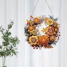 1pc 5D Diamond Painting Wreath Kit, Acrylic Floral DIY Hanging Decor For All Seasons, Thanksgiving, Mother's Day, Halloween, Christmas - Asymmetrical Shaped Diamonds, Home Tabletop Window