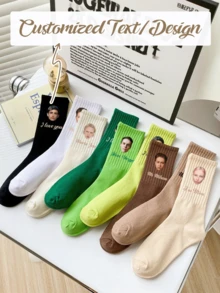 Custom Colorful Socks For Women & Men, All-Season Cotton Crew Socks, Mid-Calf Or High Tube Sport Socks, Dopamine Pile Socks With Retro Cottagecore Style, Personalized With Photo & Text, Multi-Color Options, Perfect Gift For Friends, Parties, Weddings, Collectibles, Fun Novelty Socks For Special Occasions