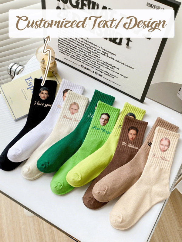 Custom Colorful Socks For Women & Men, All-Season Cotton Crew Socks, Mid-Calf Or High Tube Sport Socks, Dopamine Pile Socks With Retro Cottagecore Style, Personalized With Photo & Text, Multi-Color Options, Perfect Gift For Friends, Parties, Weddings, Collectibles, Fun Novelty Socks For Special Occasions