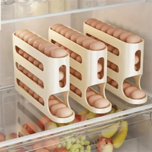 四层大容量鸡蛋收纳盒，冰箱侧门鸡蛋收纳盒，鸡蛋滚动保鲜盒，冰箱鸡蛋架。非常耐用的PP材质。适用于冰箱收纳和存放，节省空间，厨房必备的保鲜工具。 - 白色 - 查看 9