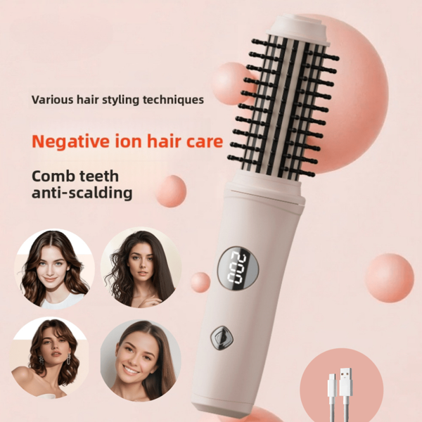 4-In-1 Wireless Curling & Straightening Hair Brush, Mini Travel Electric Hair Straightener Brush, 4500mAh Battery, Multi-Function Electric Styling Comb, Dual Voltage, 4 Heat Settings, Anti-Scald Design, Compact & Portable, Ideal For Home, Salon, Travel, Unique Holiday Gift