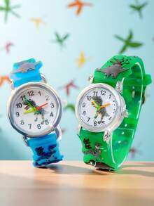 1pc Cartoon Dinosaur Pattern Quartz Watch, PVC Strap, Battery Powered, Gift For Boys, Birthday Gift