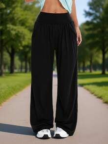 Pantalones jogger de mujer de unicolor, alta elasticidad, rectos y holgados, aptos para deportes al aire libre, entrenamiento en el gimnasio, uso casual, senderismo, correr, pantalones de pierna ancha para todas las estaciones