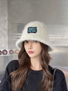 1 件女士蓬松渔夫帽，百搭休闲渔夫帽，简约设计，适合日常穿着冬季服装秋季 - 黑色 - 查看 3