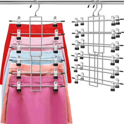 Pants Hanger With Hooks, Space Saving Hanging Closet Organizer - 6-Tier Skirt Hanger With 360° Rotating Hook, Wardrobe Organizer - Clothing Hanger - Must-Have For College Dorms And Apartments