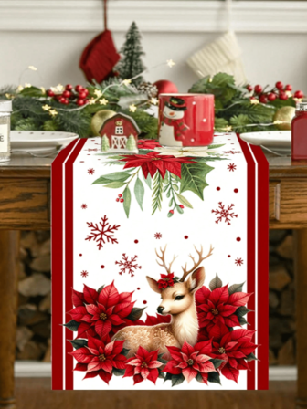 1 st/270 st 30*180 cm julduk i polyester, ren- och julblommönster i rött och vitt, juldekoration för matbord, soffbord, julfest, exklusiv festivalstämning dekorativ textil