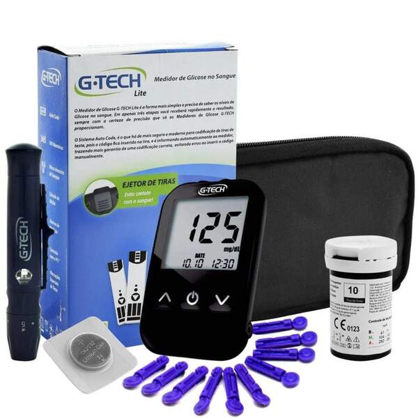  Kit Completo Medidor De Glicose Diabetes G-Tech Lite