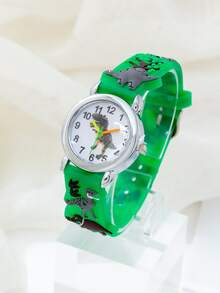 1pc Cartoon Dinosaur Pattern Quartz Watch, PVC Strap, Battery Powered, Gift For Boys, Birthday Gift