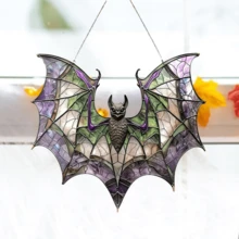 Contemporary Acrylic Bat Suncatcher,2D Process 8x7.3in - StainGlass Style Hanging Ornament For Window, Versatile Halloween Decor, Home Wall Art, Housewarming Gift, Wreath Centerpiece Accessory - Waterproof, Solvent Resistant, Featherless Home Decor Room Decor