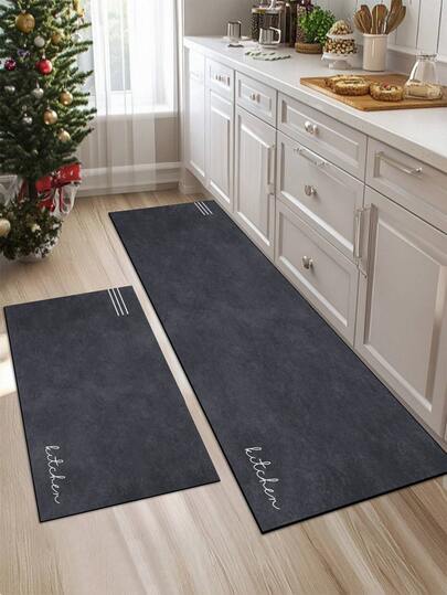 1pc Navy Blue Stripe & Letter Pattern, Minimalist & Fashionable Style, Approx. 3mm Thick Absorbent Kitchen Mat/Carpet Set, Washable, Suitable For Kitchen, Bathroom, Entryway, Laundry Room, Study, Living Room, Bedroom, Hallway